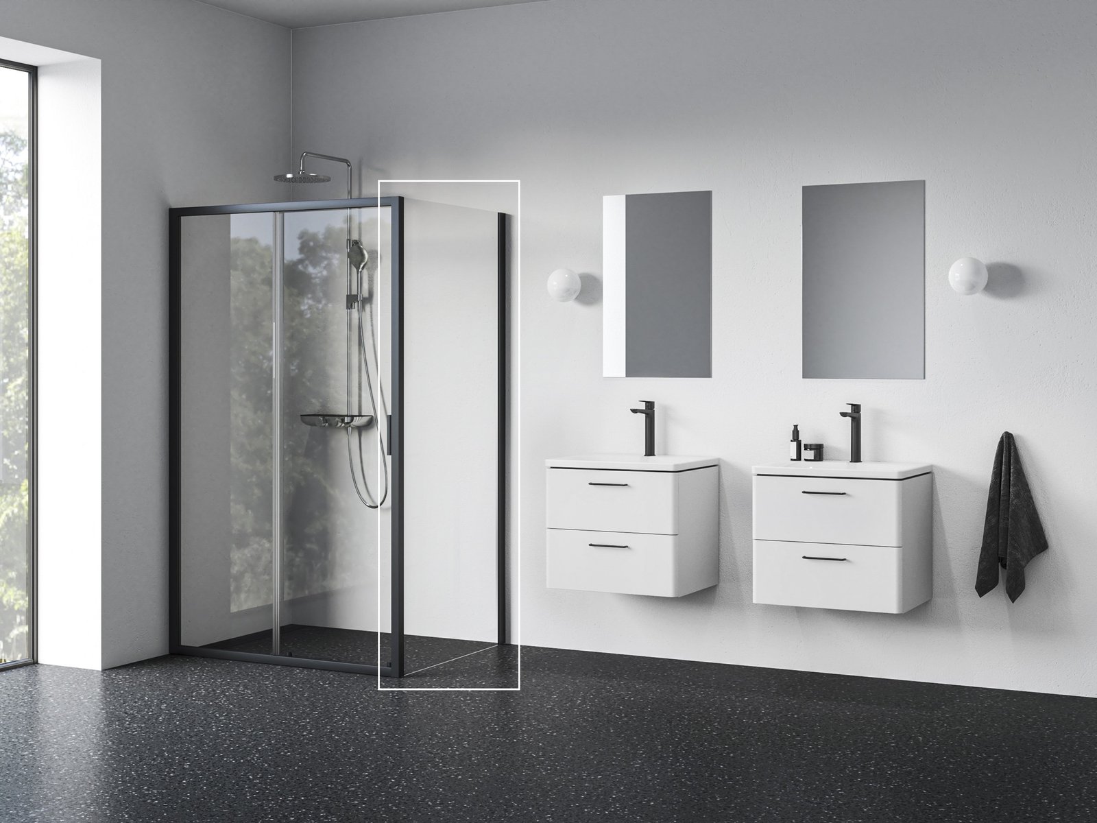 Ravak Blix II sprchová zástěna 90 cm černá matný/průhledné sklo 9BM70300Z1