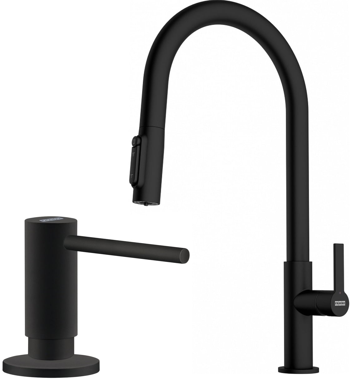 Sada kuchyňská baterie Franke Maris Slim Clear Water J Pull-Out 120.0730.911, dávkovač tekutin Franke Active SM 119.0547.906