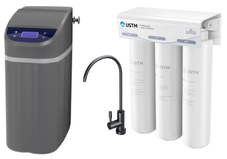 Sada úpravny vody USTM Grey WS9LCDG, filtr pod dřez USTM Ultra ULTRABLACKSTYLE