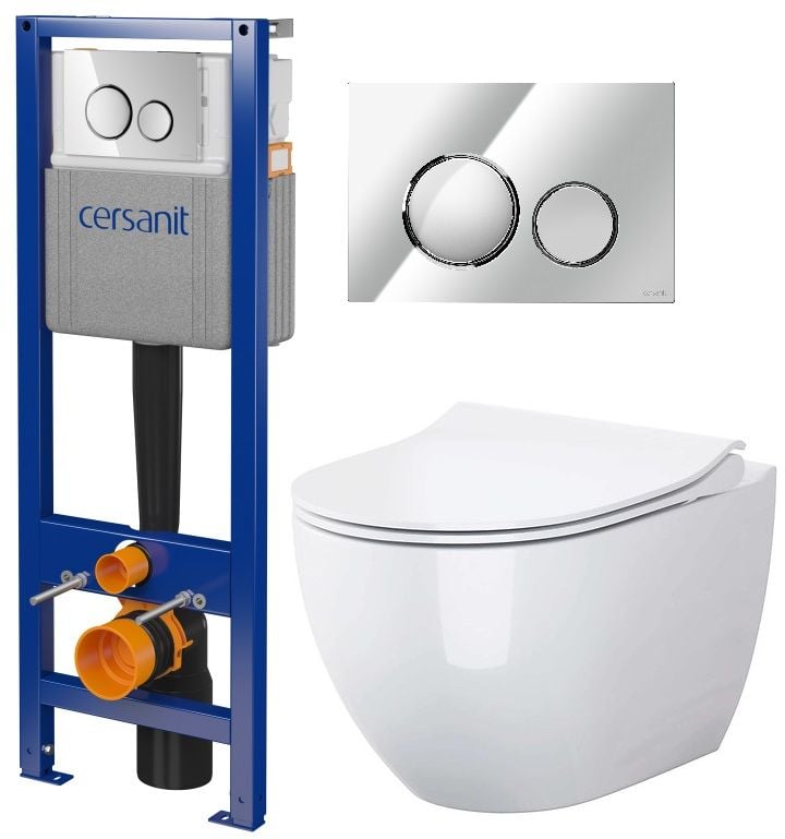 Sada WC mísa se sedátkem s pomalým sklápěním Cersanit Zen S701-428, podomítkový WC modul se splachovacím tlačítkem Cersanit S701-778