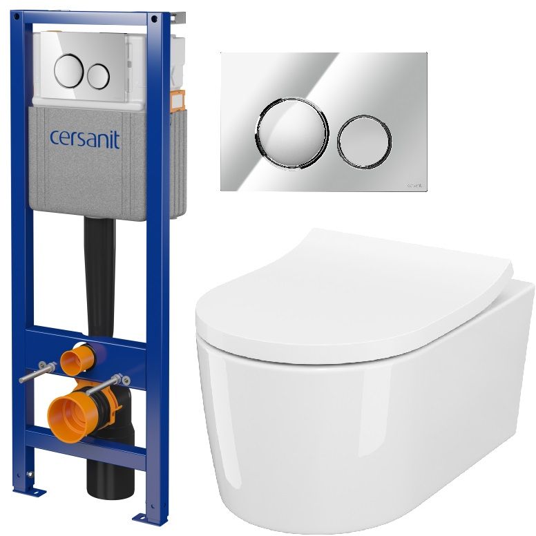 Sada WC mísa se sedátkem s pomalým sklápěním Cersanit Inverto S701-419, podomítkový WC modul se splachovacím tlačítkem Cersanit S701-778
