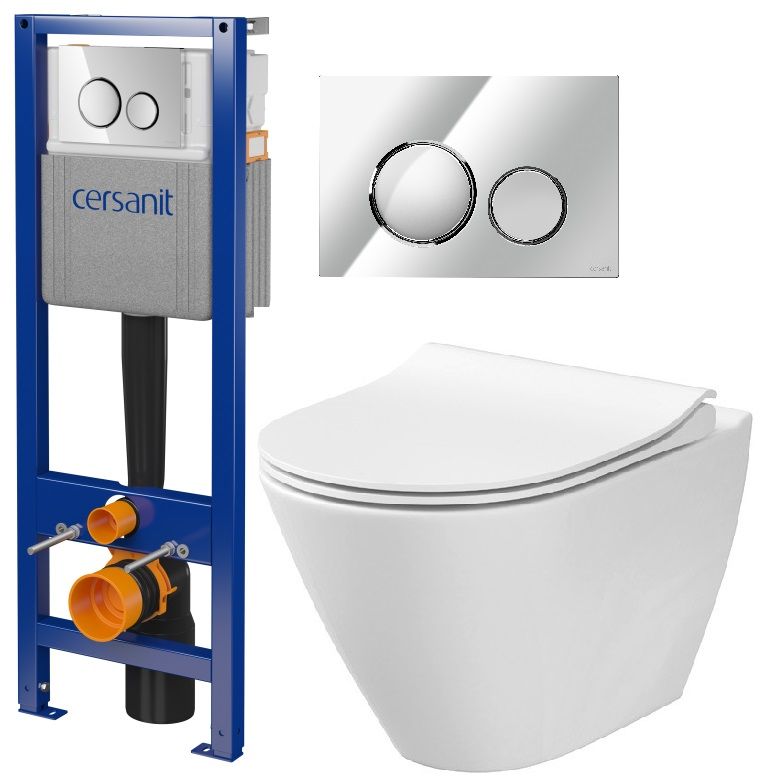 Sada WC mísa se sedátkem s pomalým sklápěním Cersanit City K701-104, podomítkový WC modul se splachovacím tlačítkem Cersanit S701-778