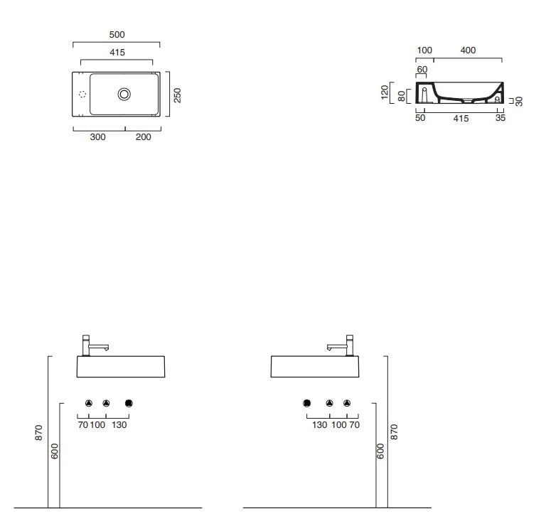 Catalano Verso umyvadlo 50x25 cm obdélníkový klasický šedá/kámen 0220521023