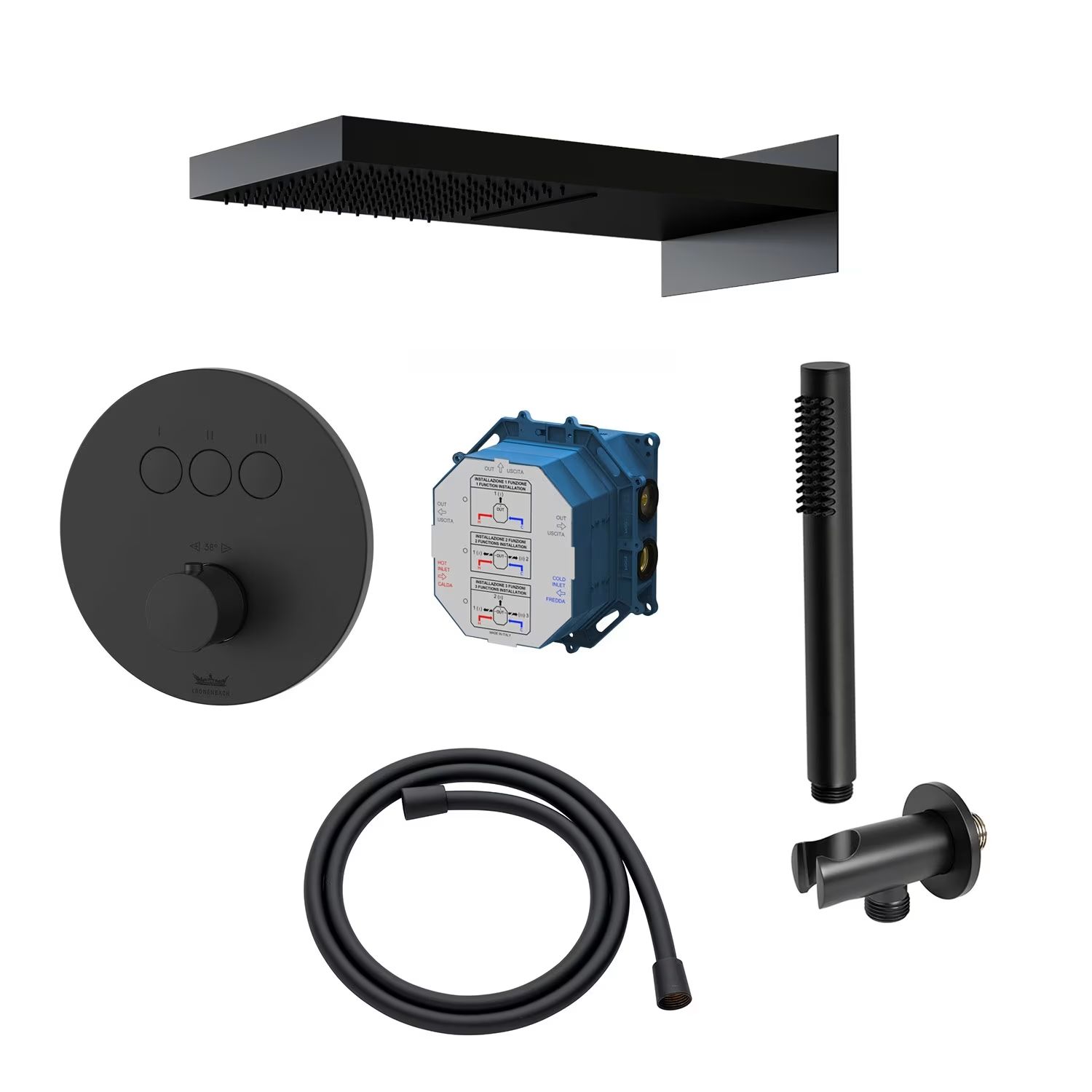 Sada vanová baterie Kronenbach Smart Push 19044003SM, hlavová sprcha Kronenbach Spa KBMBBPRBOR250-2-BL, 01900190KBN, 28276000KBSM, 28628002SMKB, 27500001 KB