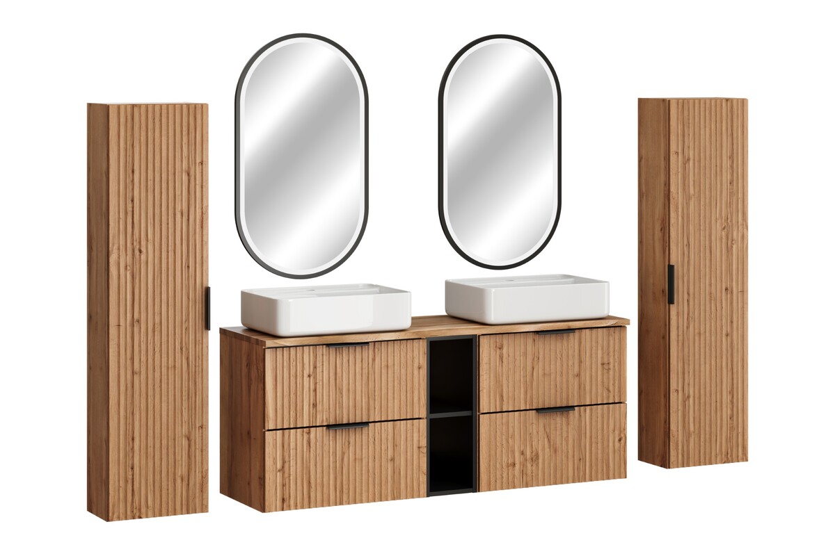 Sada zrcadlo Comad Apollo 2 LUSTRO LED CZARNE APOLLO 2 900X500, skříňka Comad Adel Oak ADEL OAK 82-60-B-2S, ADEL OAK 80-01-B-1D, NATURE WOTAN 89-140-46 M, UM-6289MAGIC50DP, XILO BLACK 81-01-A