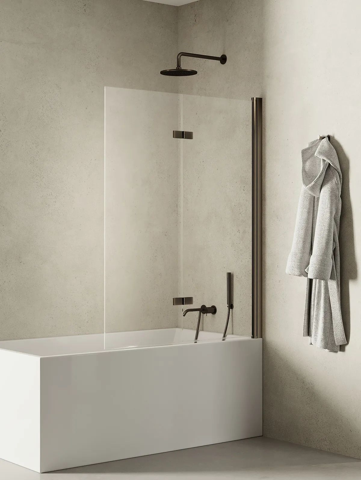 New Trendy New Soleo Gunmetal Brushed vanová zástěna 100 cm dvoudílný kartáčovaný/čiré sklo P-0142