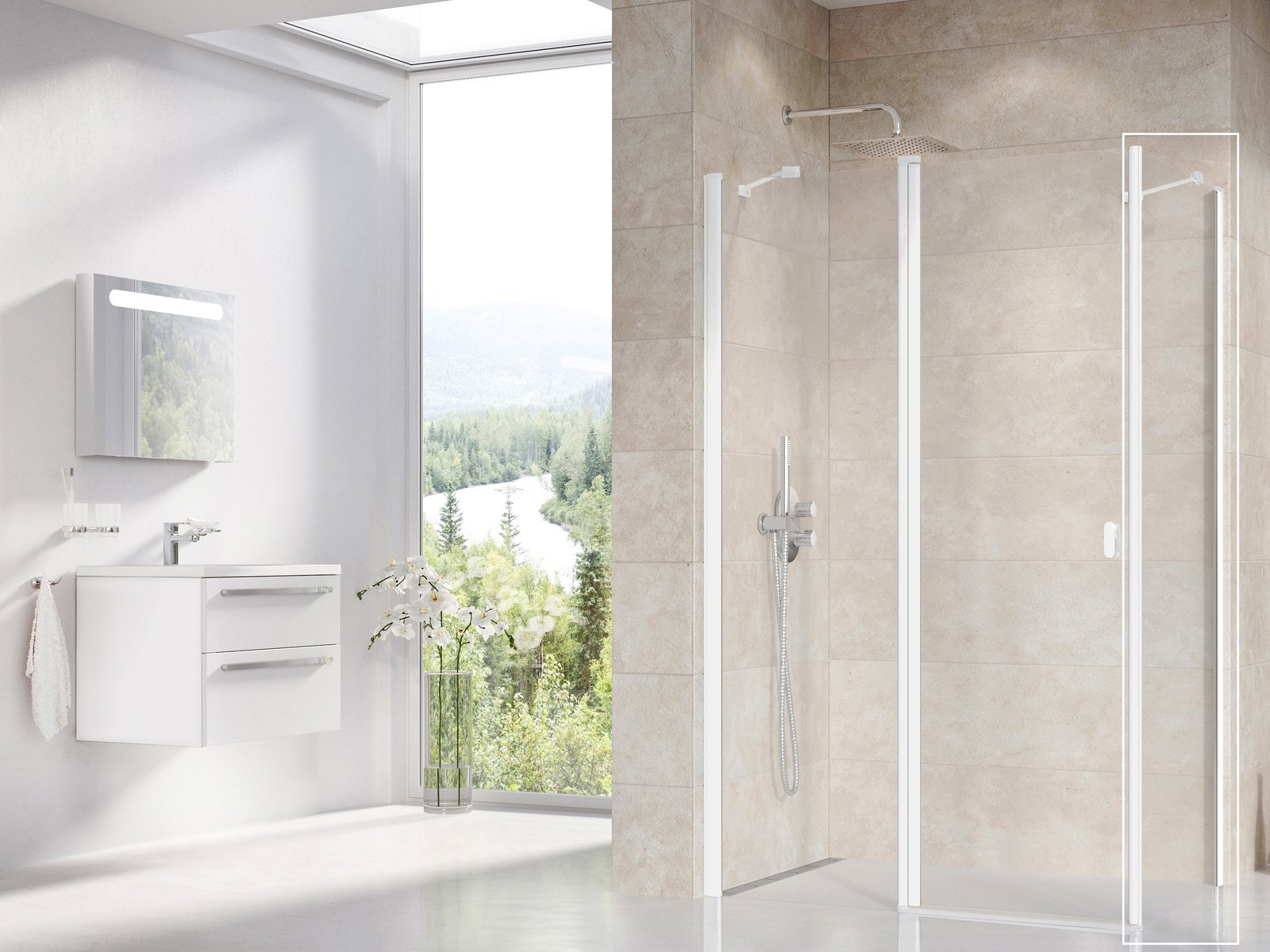 Ravak Chrome sprchová zástěna 100 cm bílá matný/průhledné sklo 9QVA0E00Z1