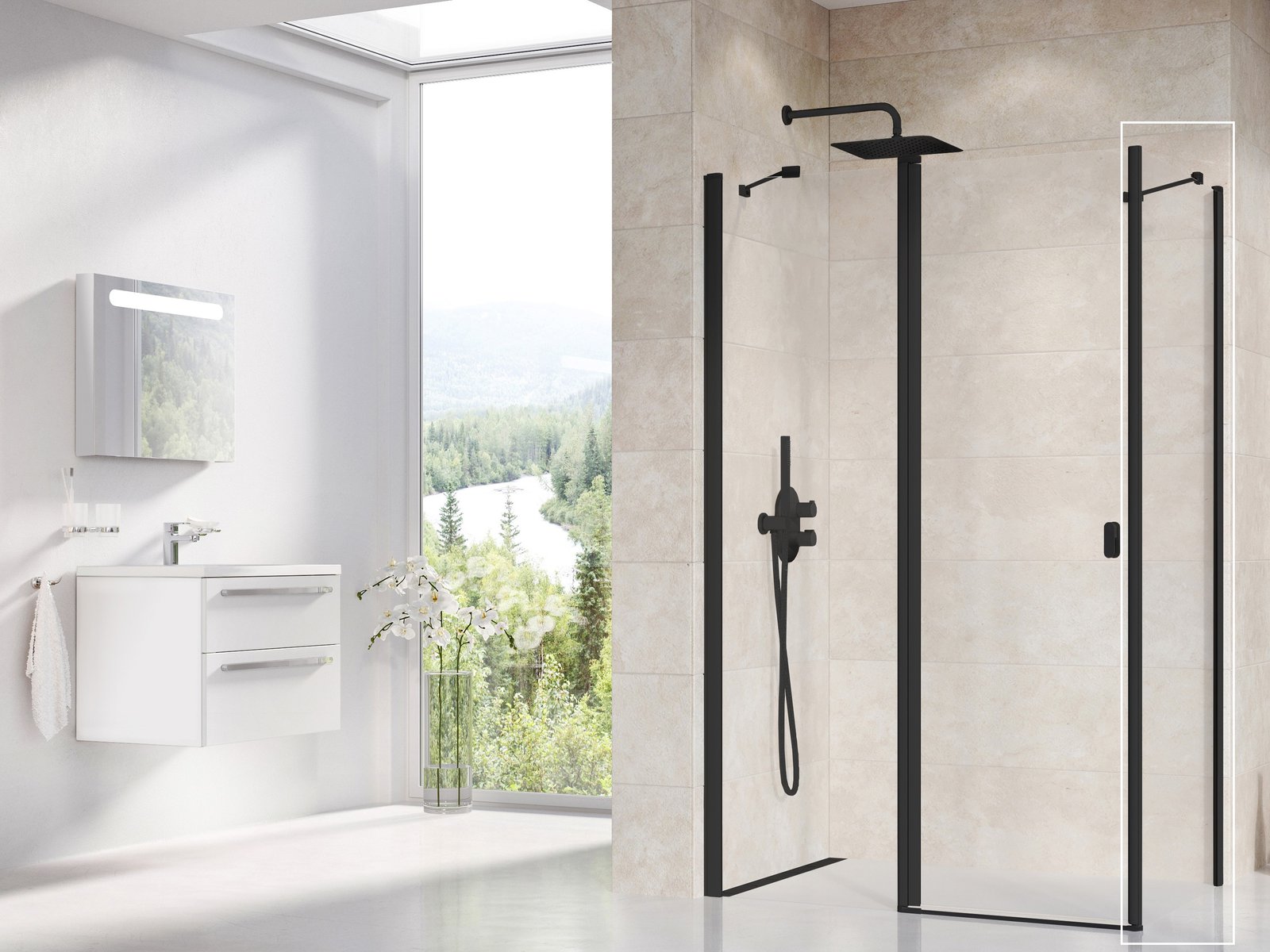 Ravak Chrome sprchová zástěna 90 cm černá matný/průhledné sklo 9QV70300Z1