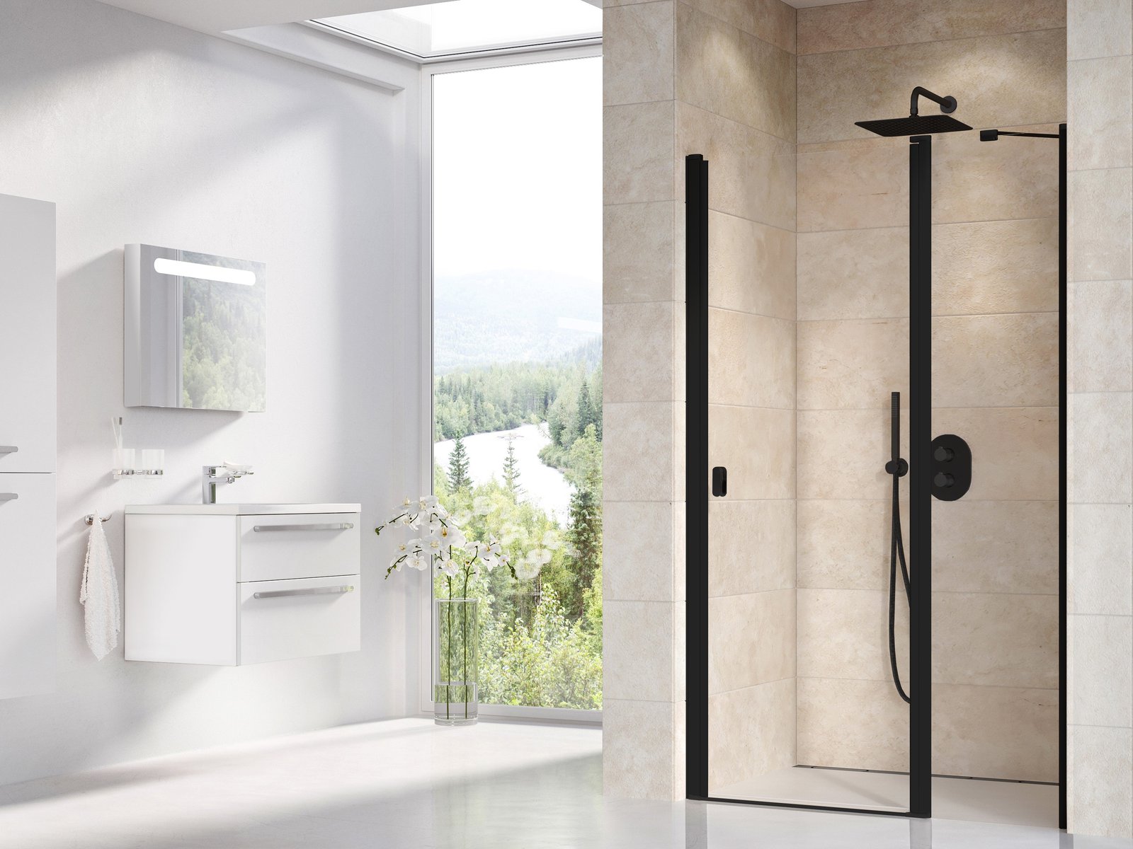 Ravak Chrome sprchové dveře 100 cm sklopné černá matný/průhledné sklo 0QVAC300Z1