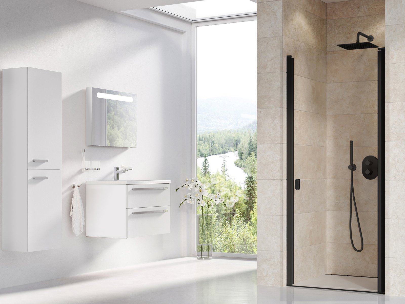 Ravak Chrome sprchové dveře 80 cm sklopné černá matný/průhledné sklo 0QV40300Z1