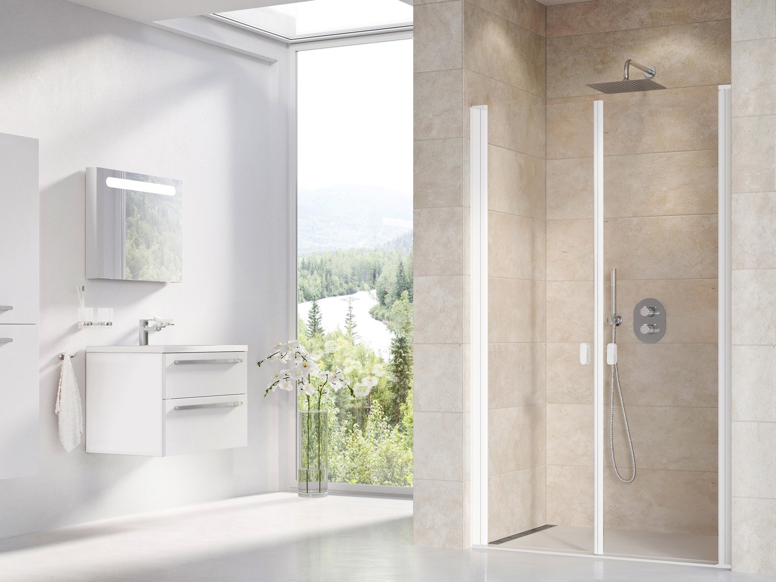 Ravak Chrome sprchové dveře 120 cm sklopné bílá matný/průhledné sklo 0QVGCE0LZ1