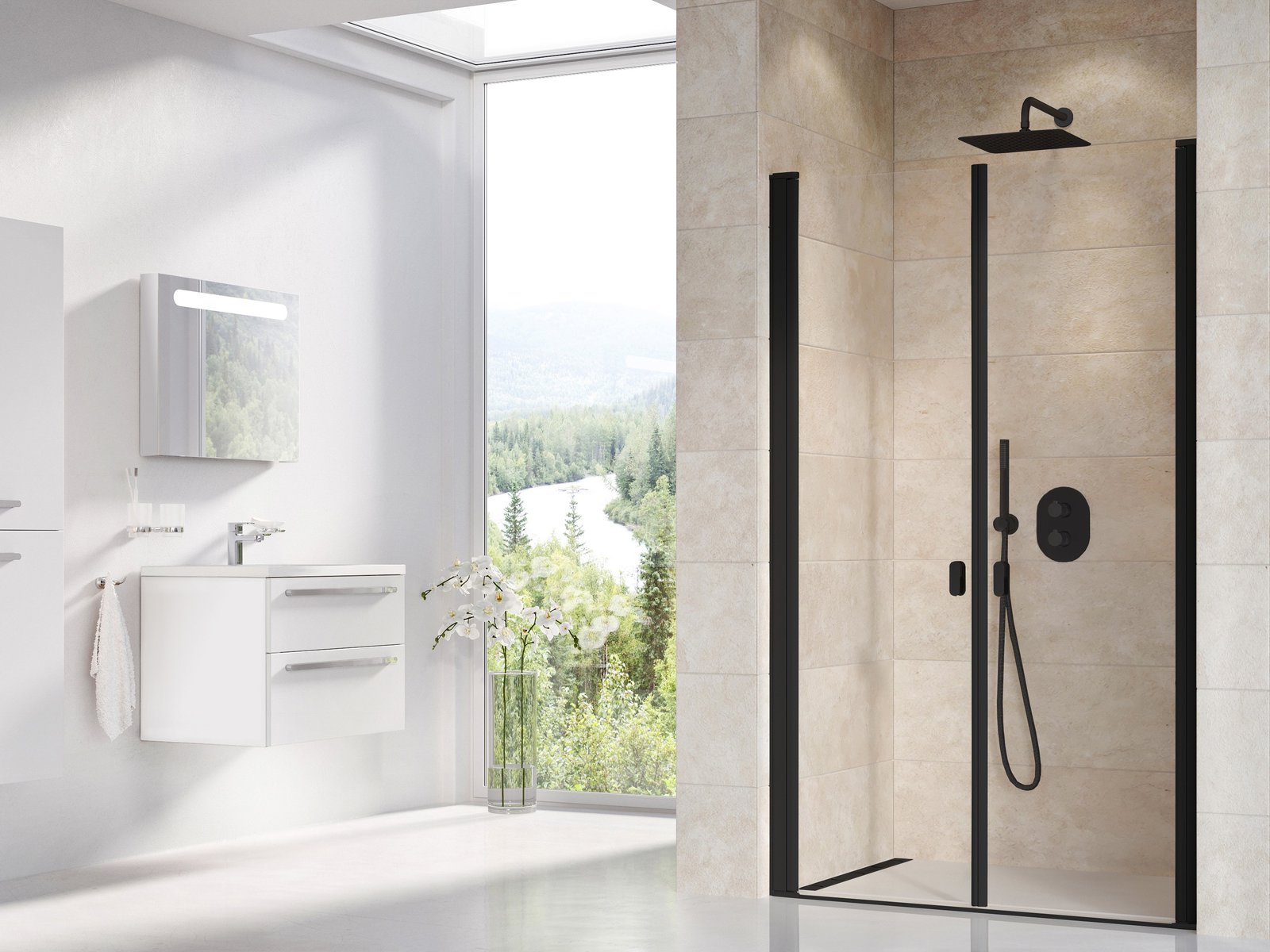 Ravak Chrome sprchové dveře 90 cm sklopné černá matný/průhledné sklo 0QV7C30LZ1