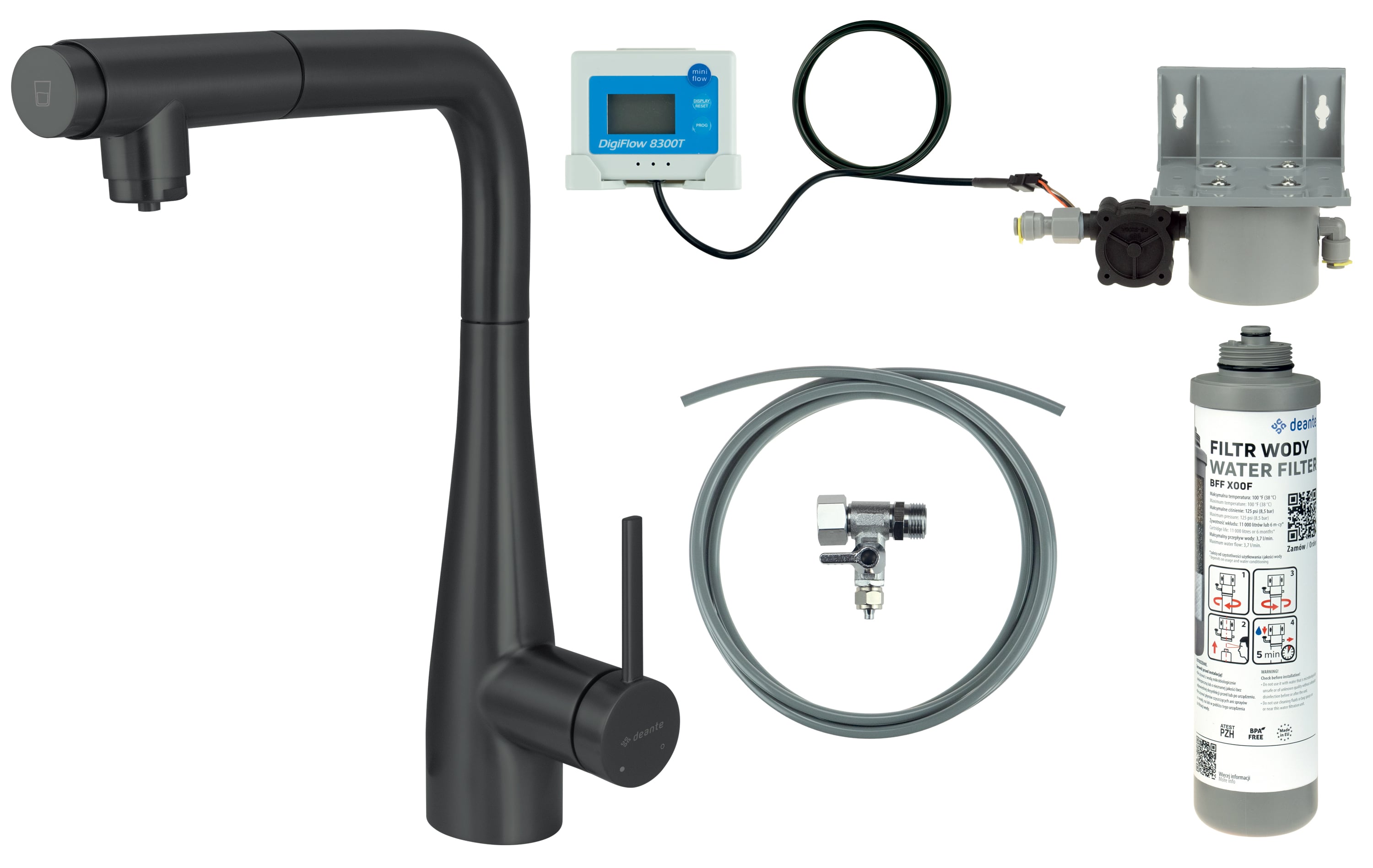 Deante Eridan startovací sada s kuchyňskou baterií stojící černá BREFN75M