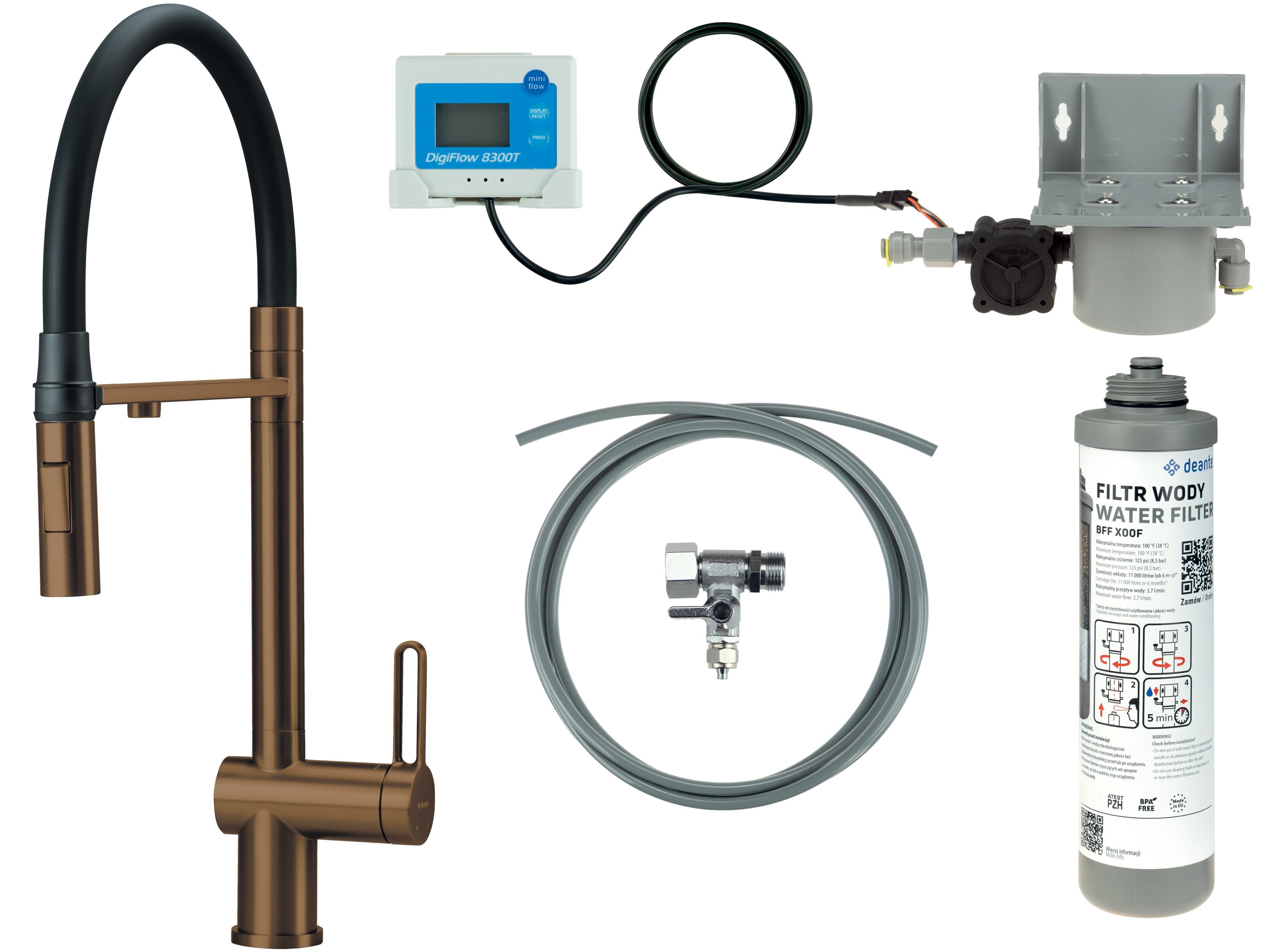 Deante Magnetic startovací sada s kuchyňskou baterií stojící hnědá BRMFC75M