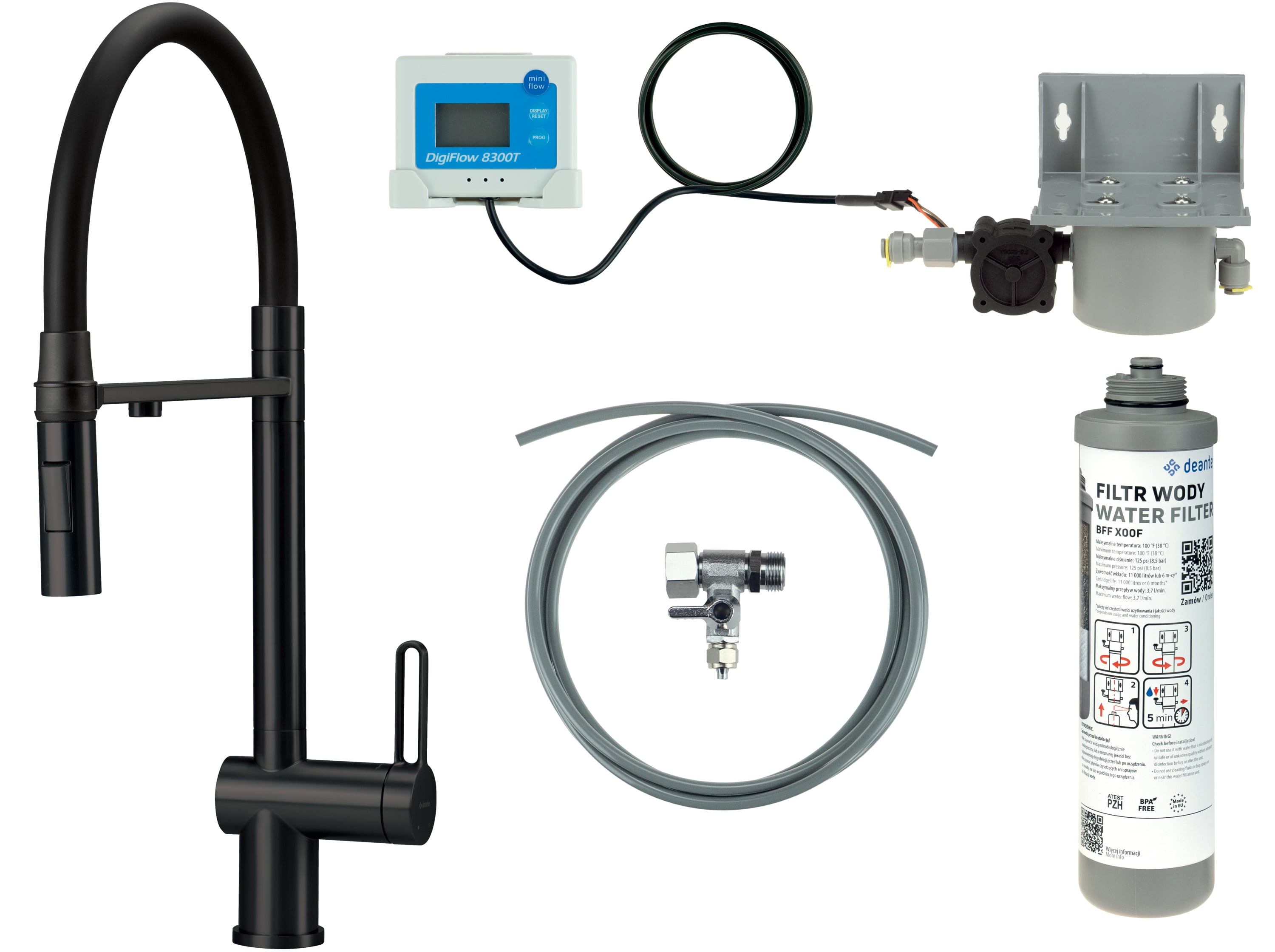 Deante Magnetic startovací sada s kuchyňskou baterií stojící černá BRMFN75M