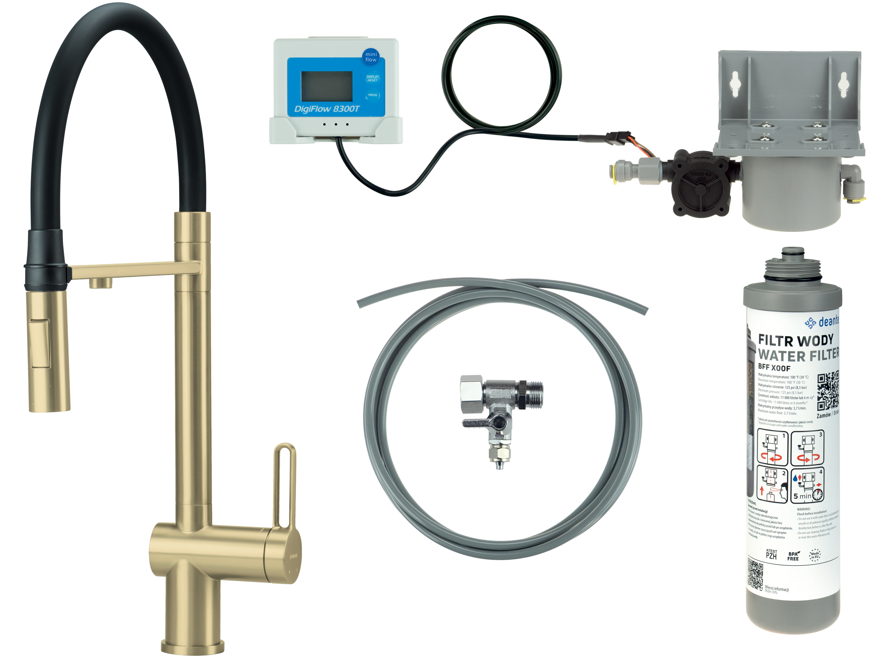 Deante Magnetic startovací sada s kuchyňskou baterií stojící zlatá/staré zlato BRMFR75M