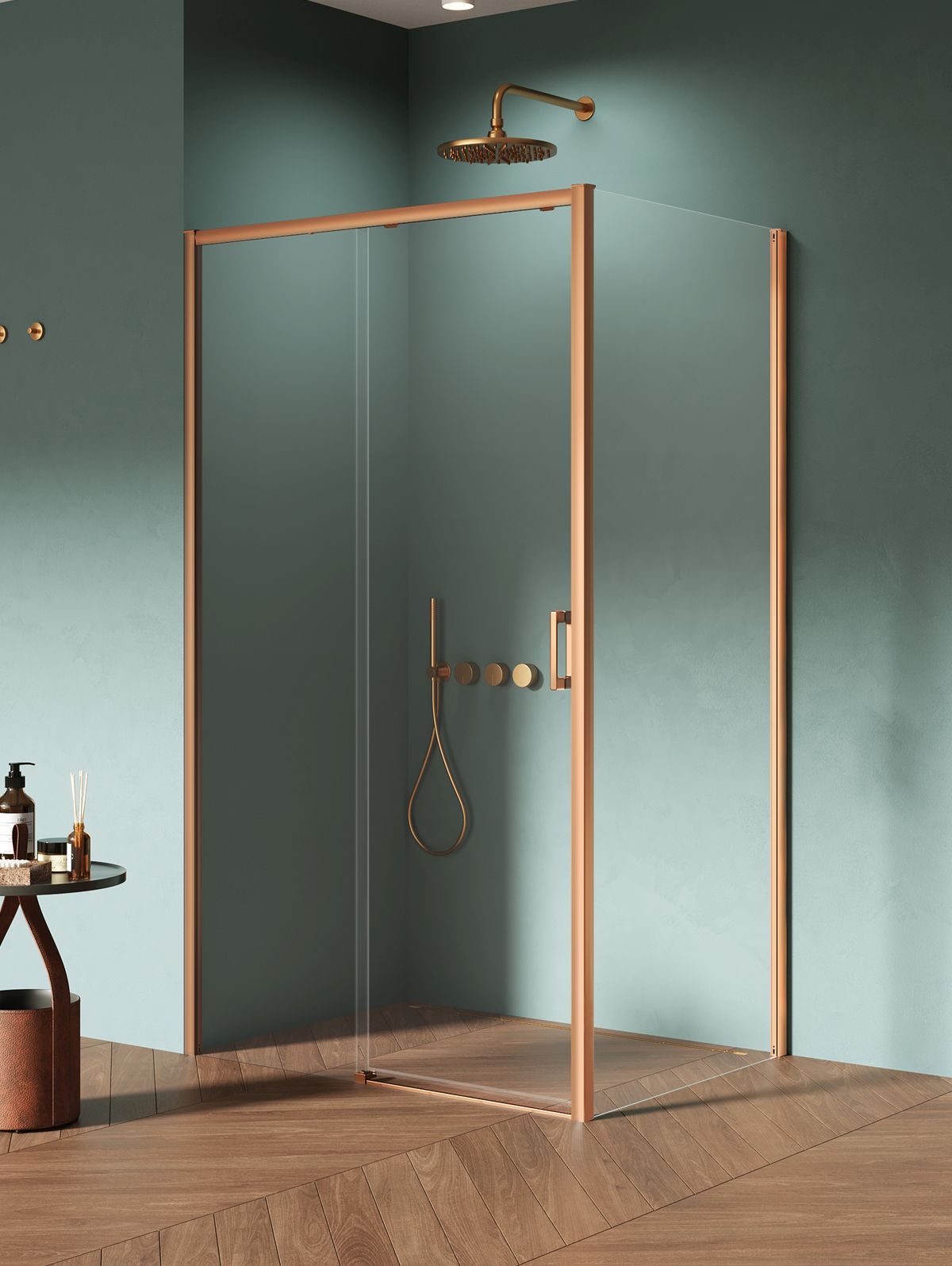 New Trendy Prime Copper Brushed sprchový kout 140x90 cm obdélníkový měděná kartáčovaný/průhledné sklo D-0820A/D-0342B