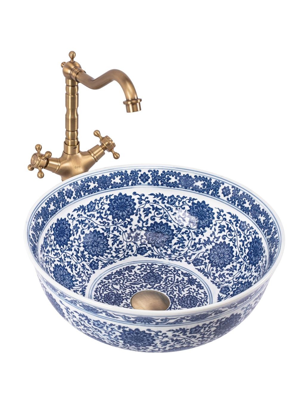 Rea Bella umyvadlo 41.5x41.5 cm kulatý na pult bílá-modrá REA-U7503