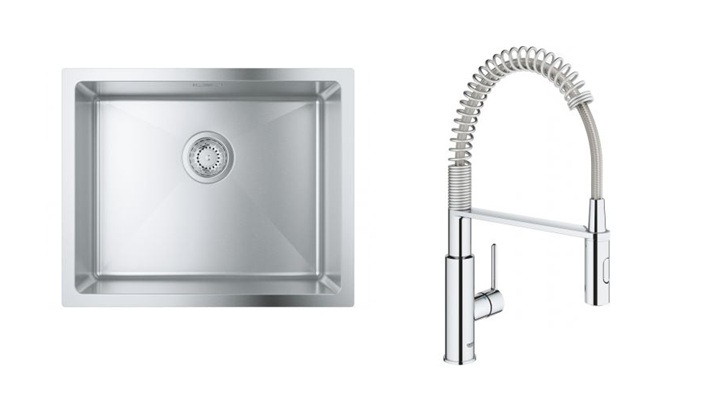 Sada kuchyňská baterie Grohe Get 30361000, ocelový dřez Grohe K700 31574SD1