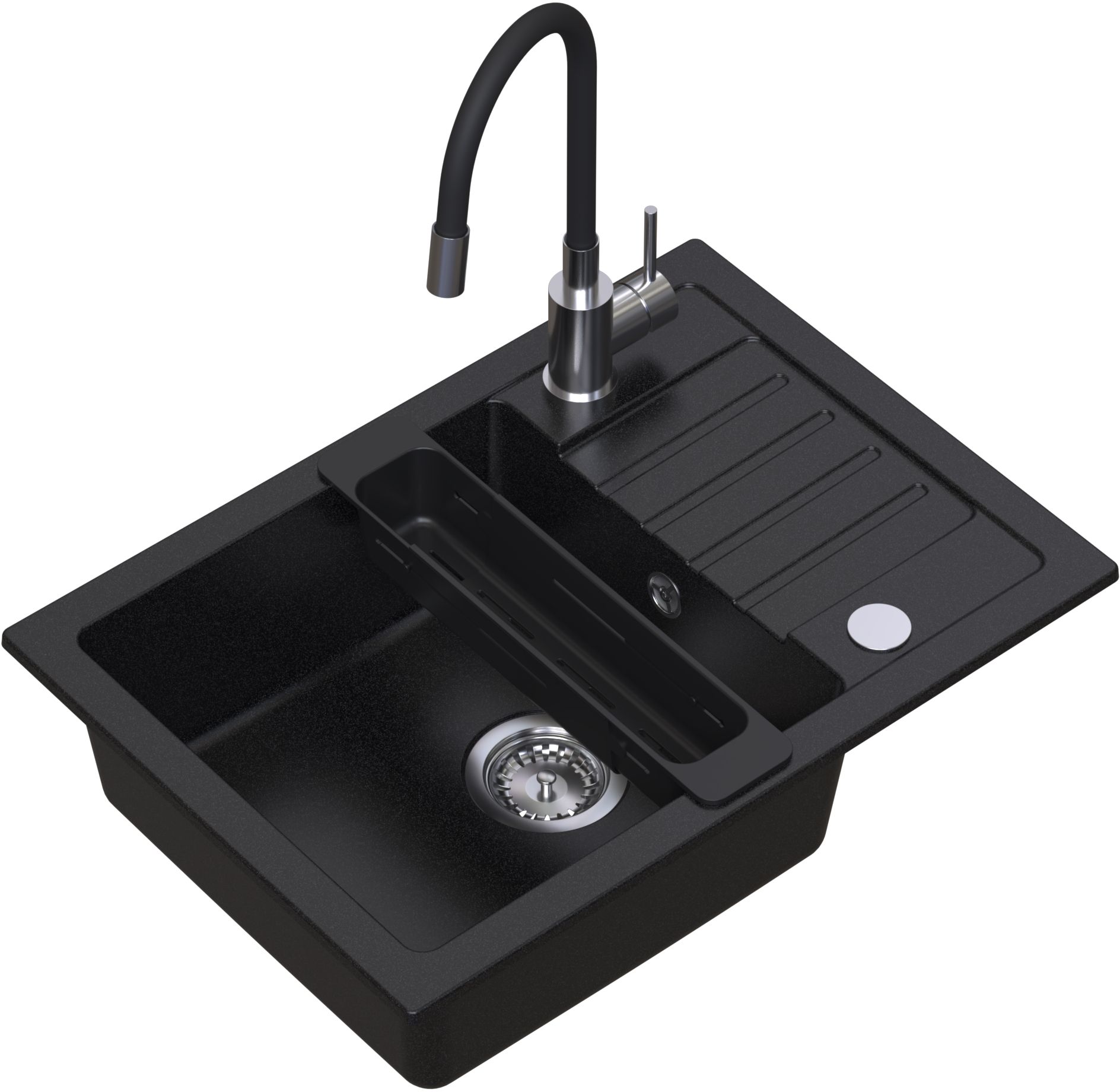Ruvetti Natu Compact dřez s baterií a příslušenstvím černá/ocel LP_3200-NC6244BC_W
