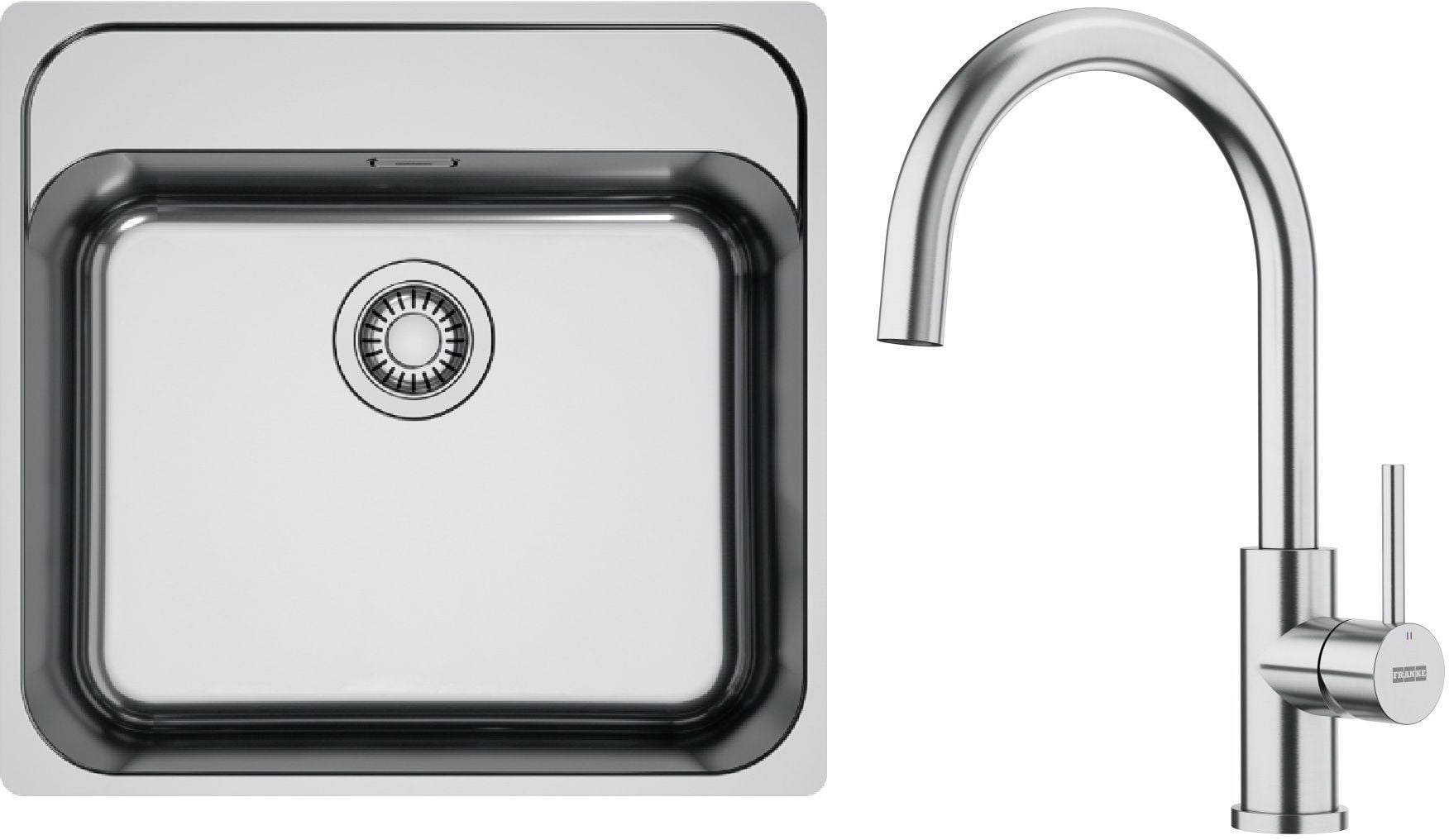 Sada ocelový dřez Franke Smart SRX 127.0720.295, kuchyňská baterie Franke Smart Glenda 115.0747.473
