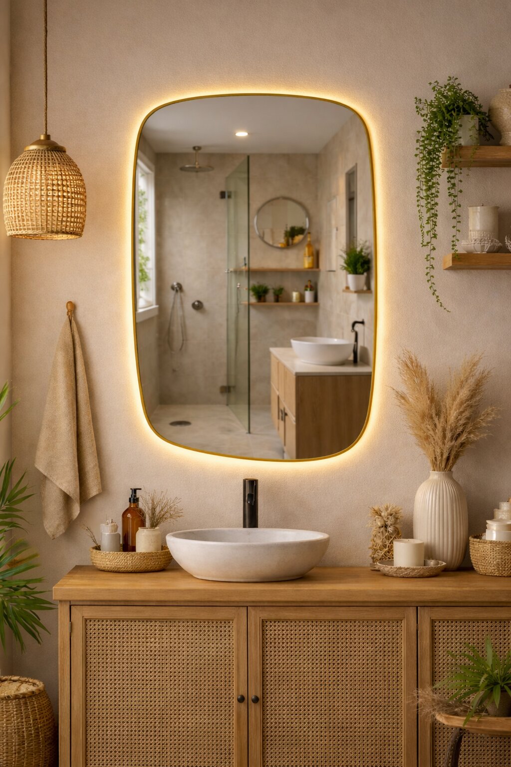 Baltica Design Stone Calm zrcadlo 60x90 cm s osvětlením zlatá 5904107932675