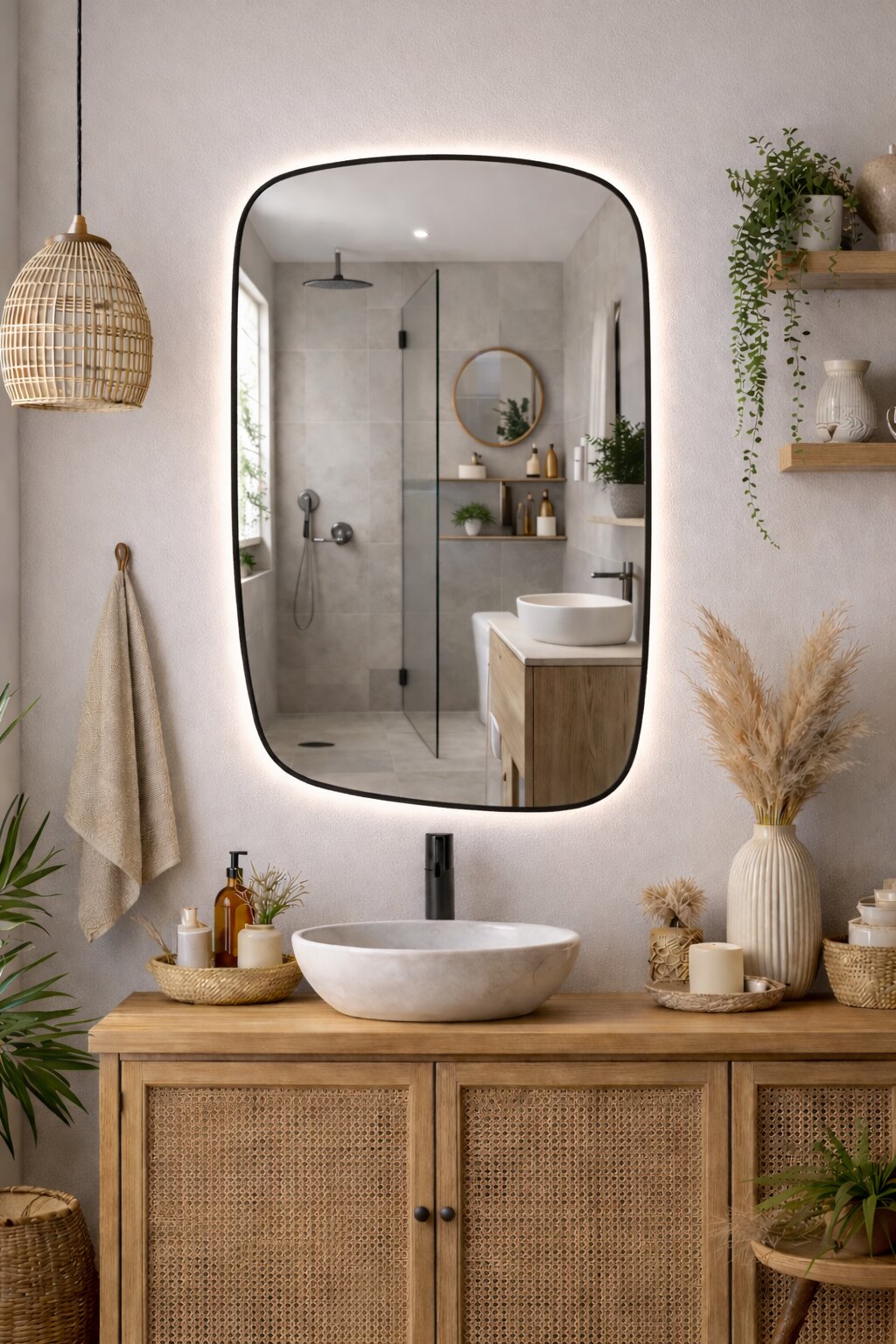 Baltica Design Stone Calm zrcadlo 60x90 cm s osvětlením černá 5904107932620