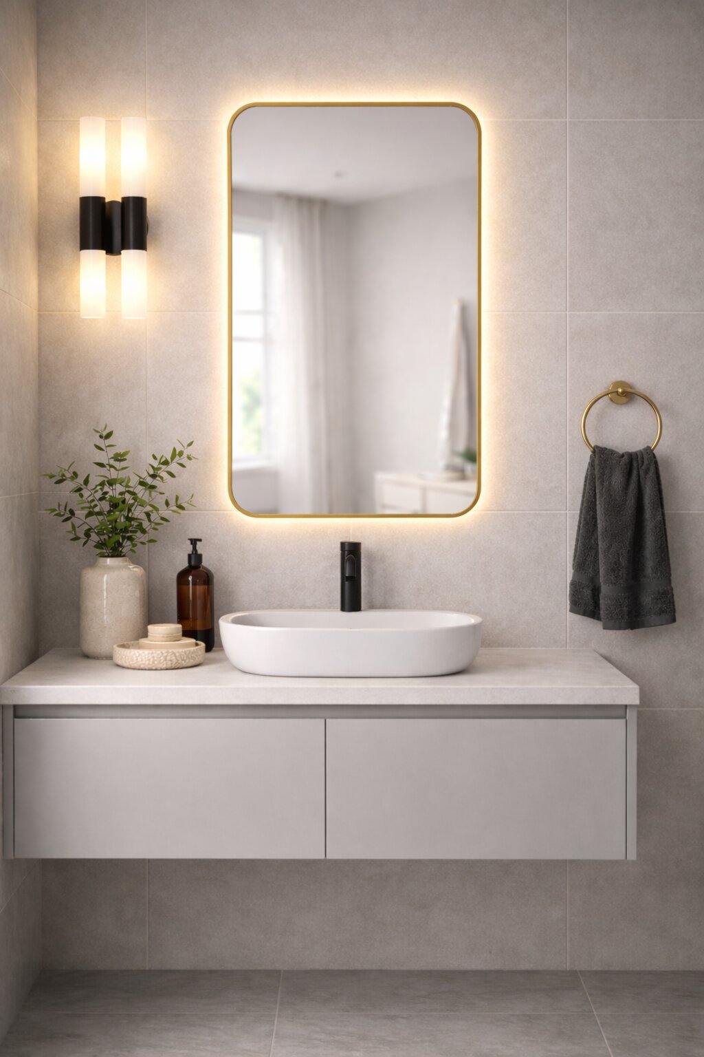 Baltica Design Stone Aura zrcadlo 60x90 cm s osvětlením zlatá 5904107932859