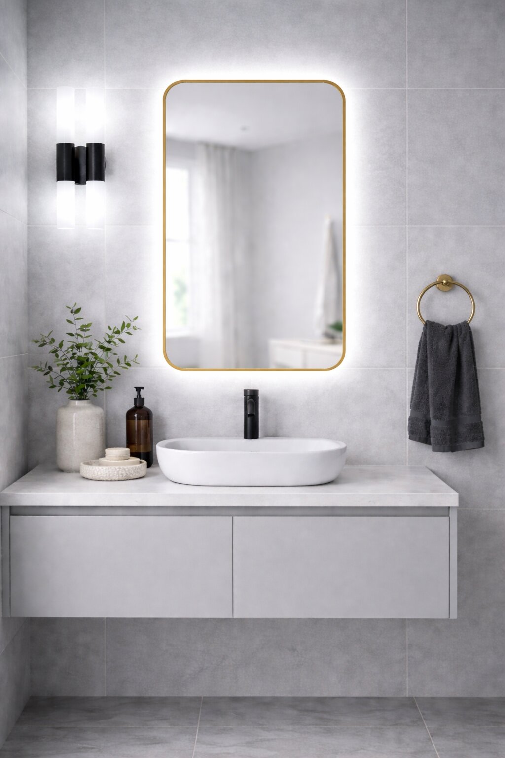 Baltica Design Stone Aura zrcadlo 60x90 cm s osvětlením zlatá 5904107932842