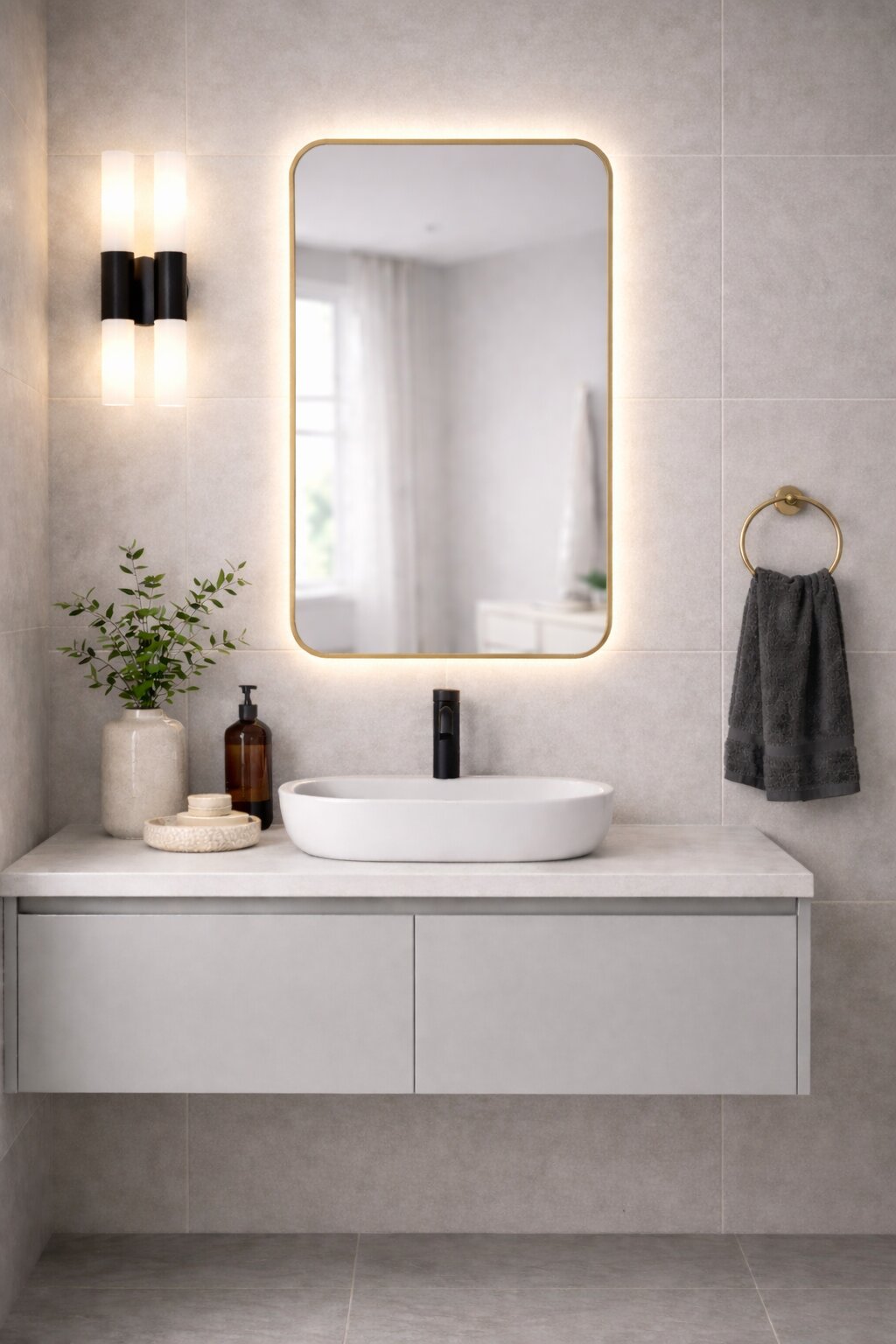 Baltica Design Stone Aura zrcadlo 60x90 cm s osvětlením zlatá 5904107932835