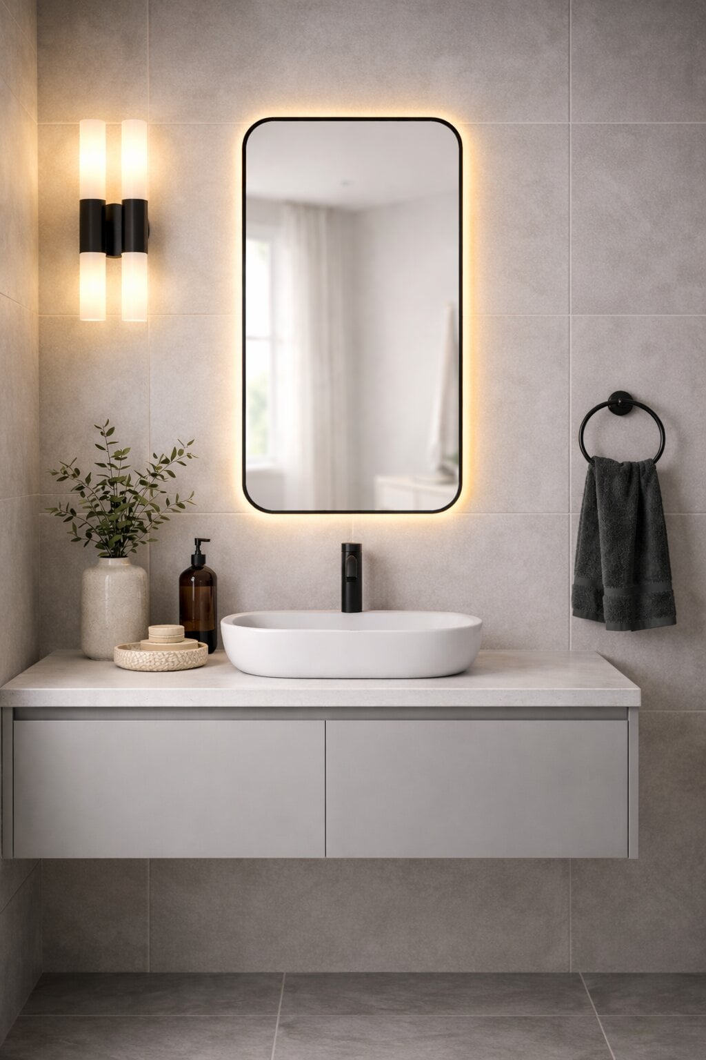 Baltica Design Stone Aura zrcadlo 60x90 cm s osvětlením černá 5904107932828