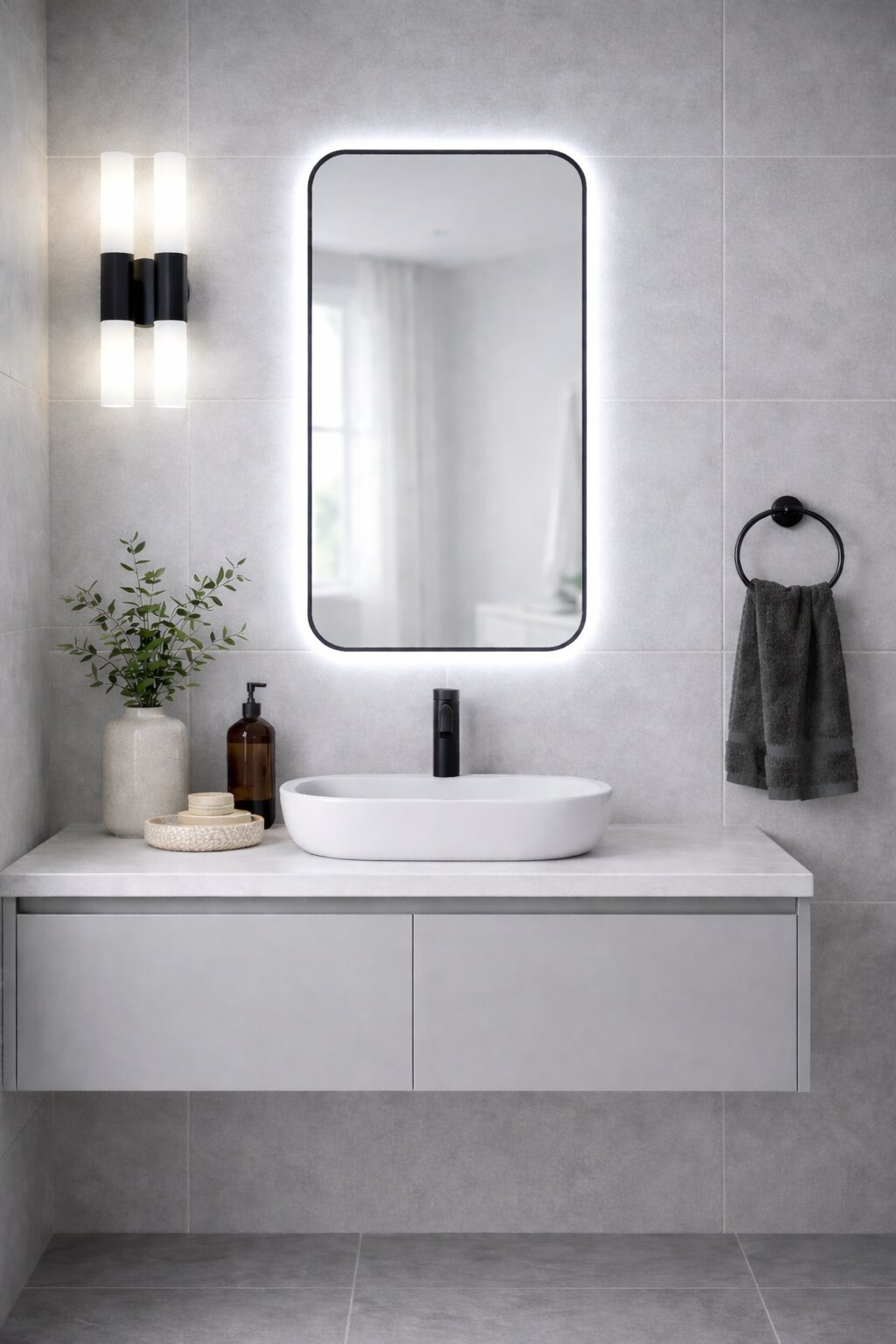 Baltica Design Stone Aura zrcadlo 60x90 cm s osvětlením černá 5904107932811