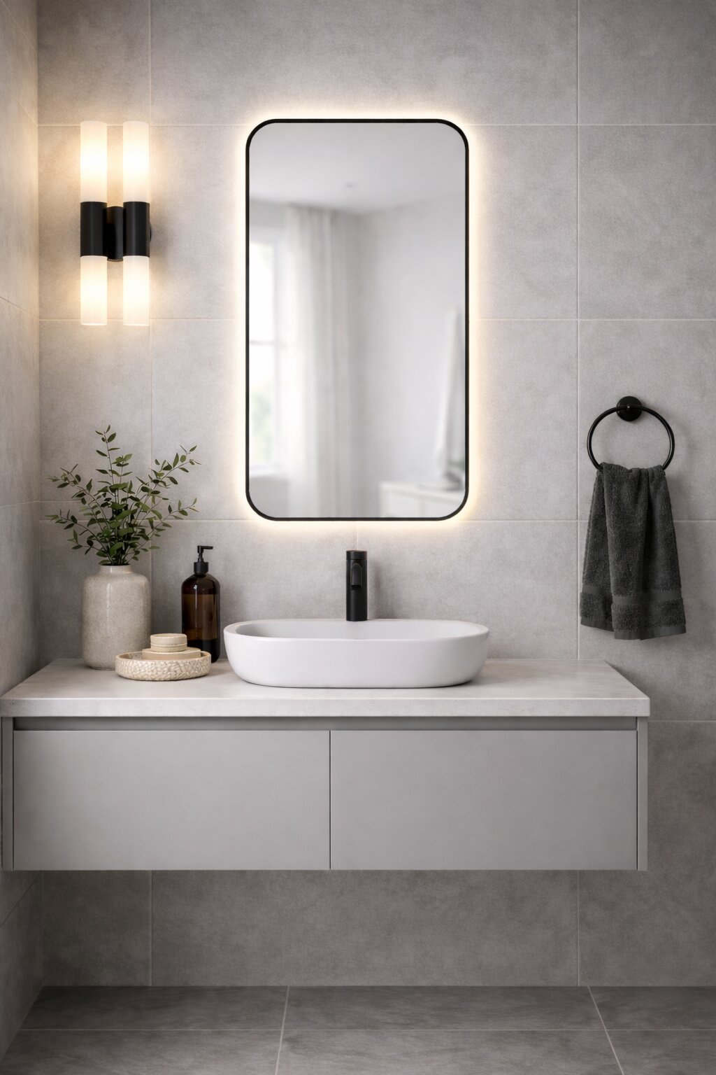Baltica Design Stone Aura zrcadlo 60x90 cm s osvětlením černá 5904107932804
