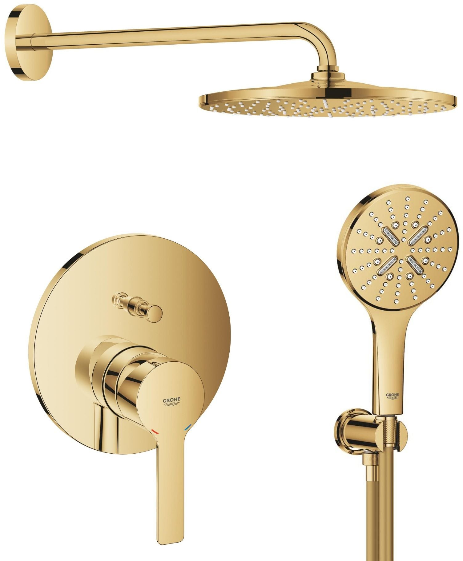Sada hlavová sprchá s ramenem Grohe Rainshower 26558GL0, vanová baterie Grohe Lineare 24064GL1, 26574GL0, 26658GL0, 28362GL1