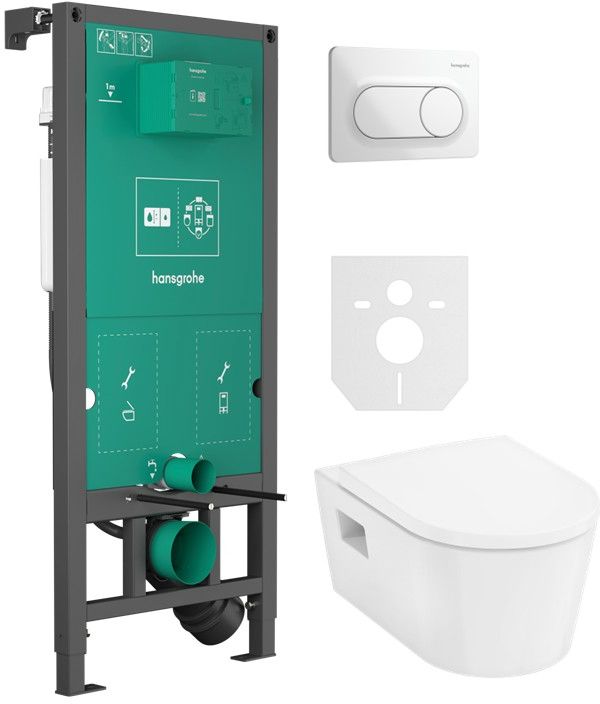 Sada WC mísa se sedátkem s pomalým sklápěním Hansgrohe EluPura Original S 60288450, podomítkový WC modul Hansgrohe iFrame universal 01022180, 66002450