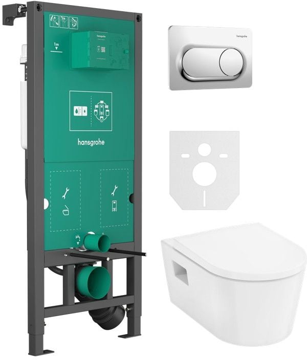 Sada WC mísa se sedátkem s pomalým sklápěním Hansgrohe EluPura Original S 60288450, podomítkový WC modul Hansgrohe iFrame universal 01022180, 66002000