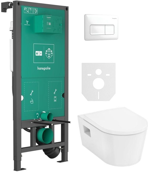 Sada WC mísa se sedátkem s pomalým sklápěním Hansgrohe EluPura Original S 60288450, podomítkový WC modul Hansgrohe iFrame universal 01022180, 66001700
