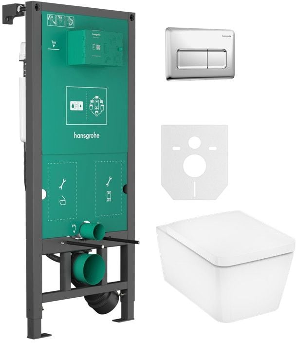 Sada WC mísa se sedátkem s pomalým sklápěním Hansgrohe EluPura Q 60293450, podomítkový WC modul Hansgrohe iFrame universal 01022180, 66001000