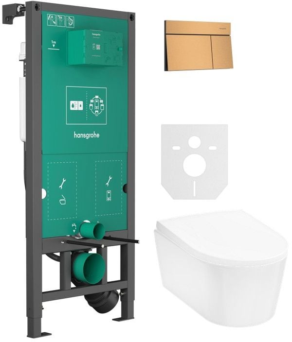 Sada záchodová mísa Hansgrohe EluPura S 60343450, splachovací tlačítko Hansgrohe Element E 66003140, 01022180, 60148450
