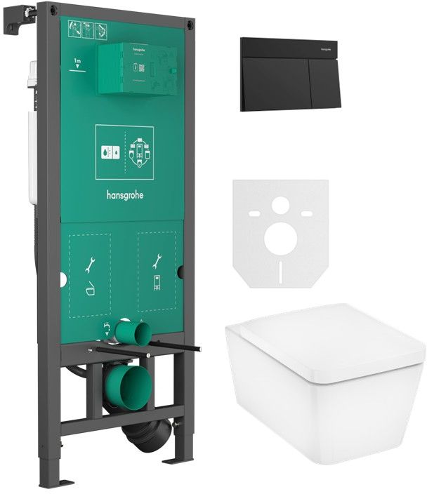 Sada WC mísa se sedátkem s pomalým sklápěním Hansgrohe EluPura Q 60293450, splachovací tlačítko Hansgrohe Element E 66003670, 01022180