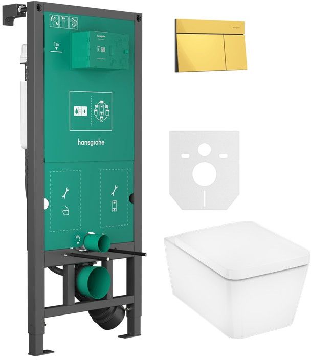 Sada WC mísa se sedátkem s pomalým sklápěním Hansgrohe EluPura Q 60293450, splachovací tlačítko Hansgrohe Element E 66003990, 01022180