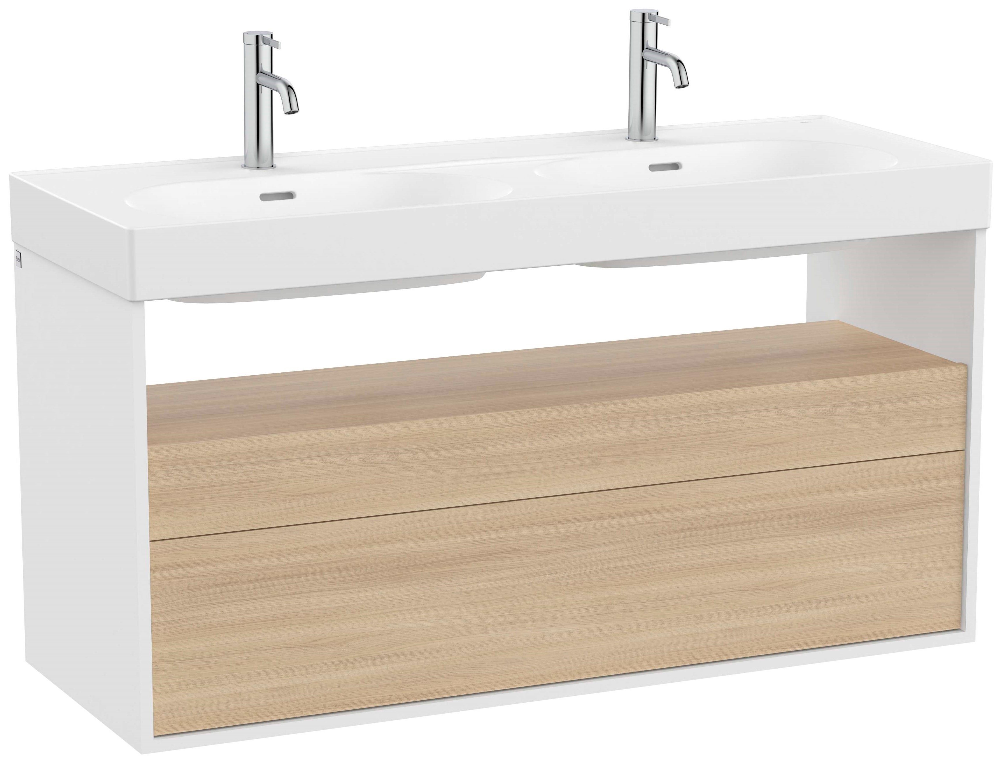 Roca Meridian skříňka 120x46x56.5 cm pod umyvadlo závěsná bílá-dub A858109607