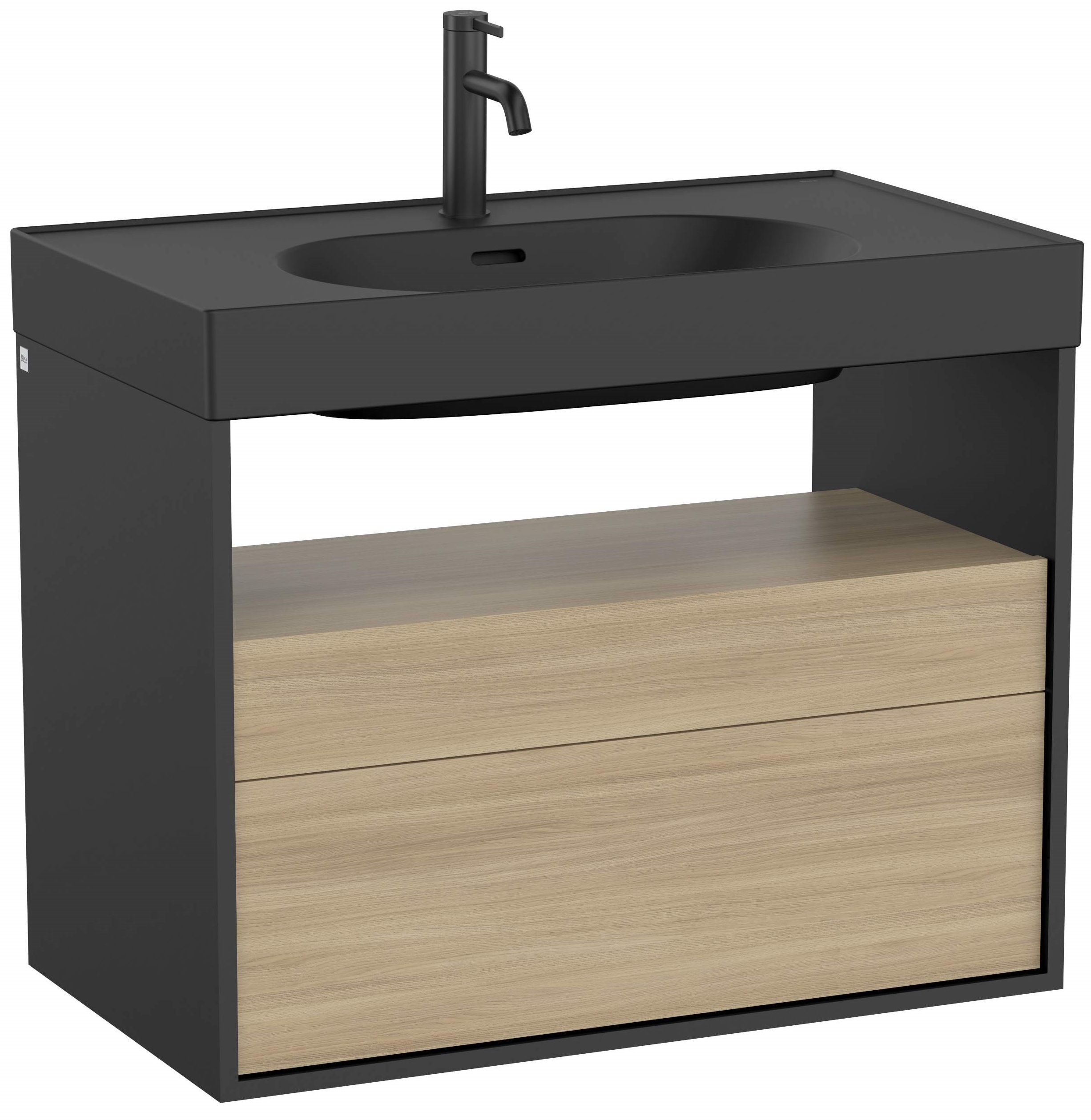Roca Meridian skříňka 80x46x56.5 cm pod umyvadlo závěsná černá-dub A858107608