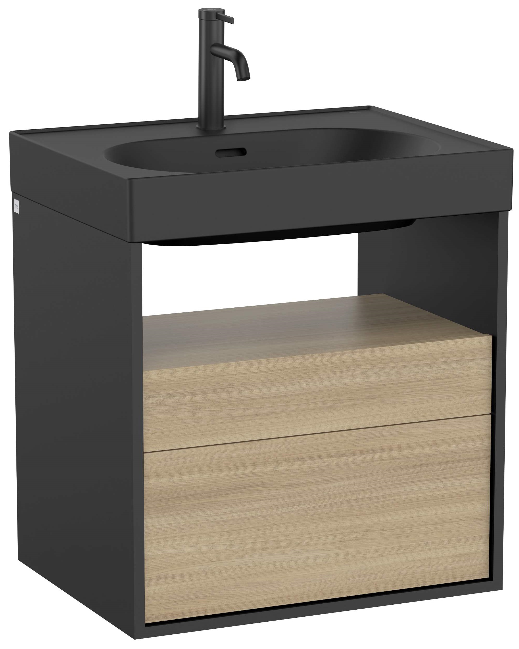 Roca Meridian skříňka 60x46x56.5 cm pod umyvadlo závěsná černá-dub A858106608