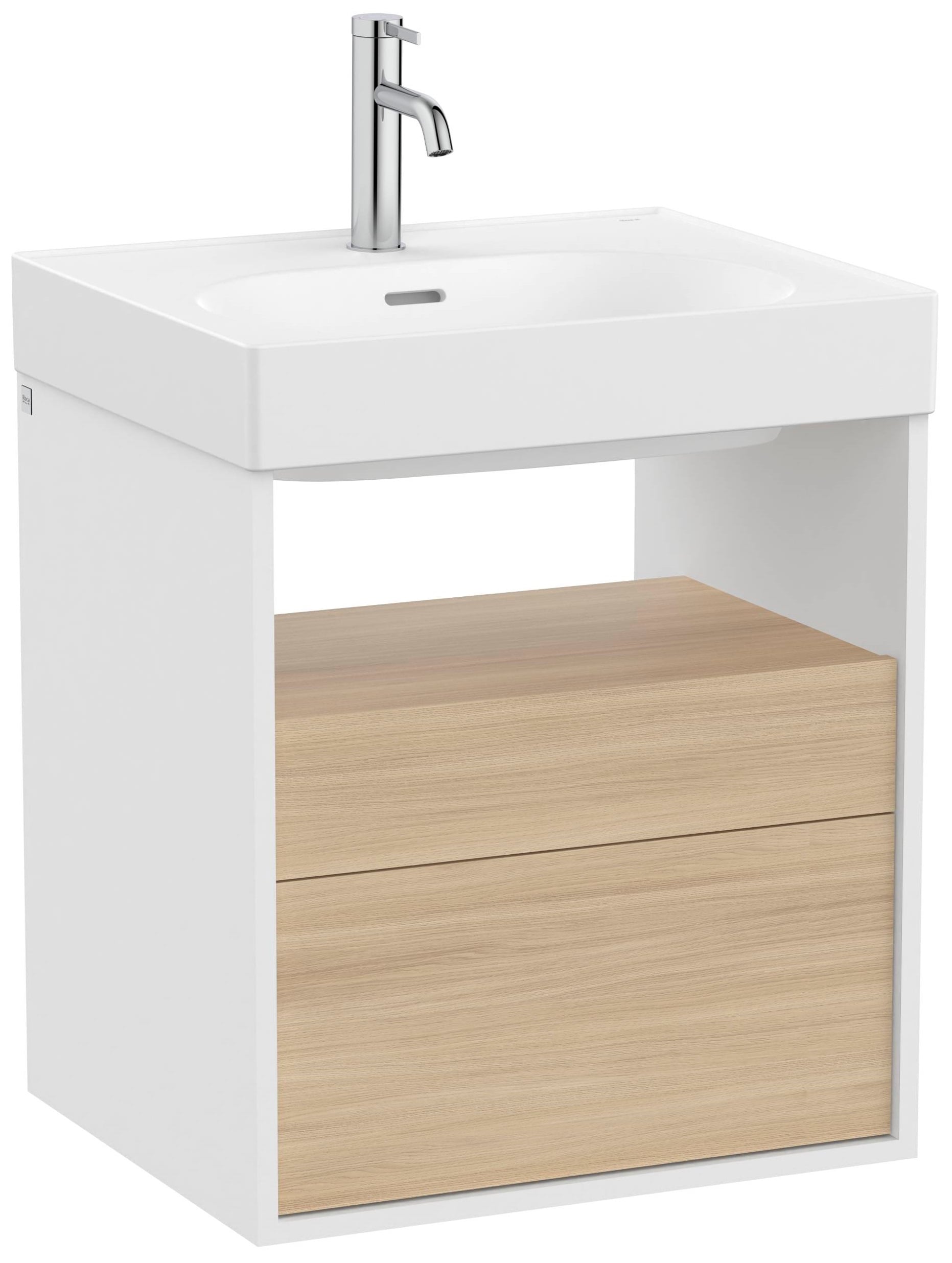 Roca Meridian skříňka 55x46x56.5 cm pod umyvadlo závěsná bílá-dub A858105607