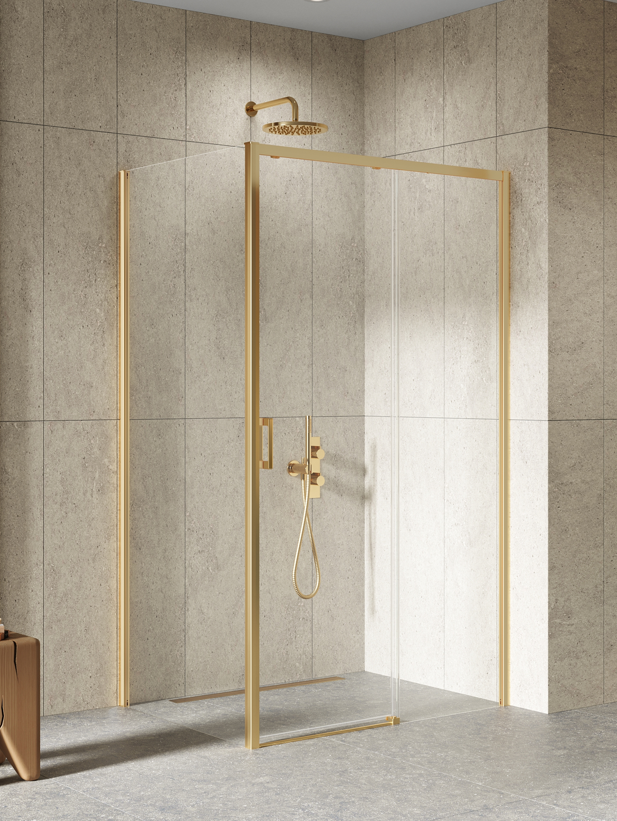 New Trendy Prime sprchový kout 140x80 cm obdélníkový zlatá kartáčovaný/průhledné sklo D-0792A/D-0329B