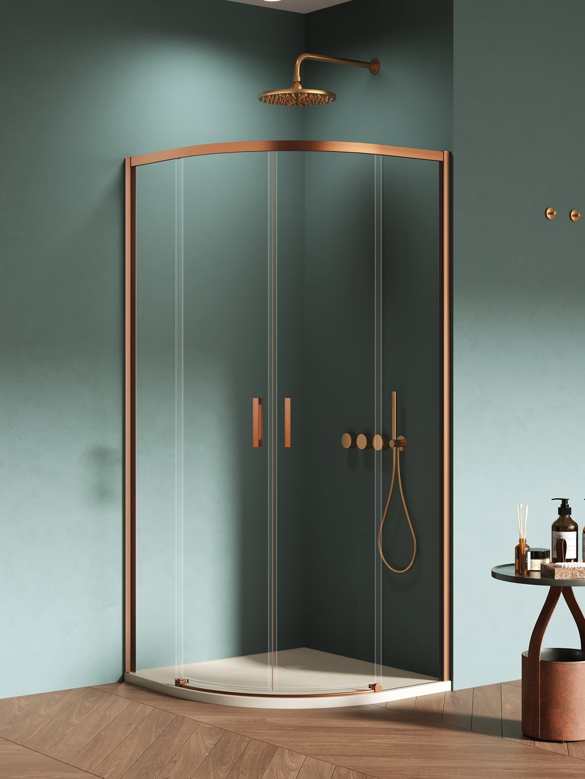 New Trendy Prime sprchový kout 80x80 cm půlkulatá měděná kartáčovaný/průhledné sklo K-3590