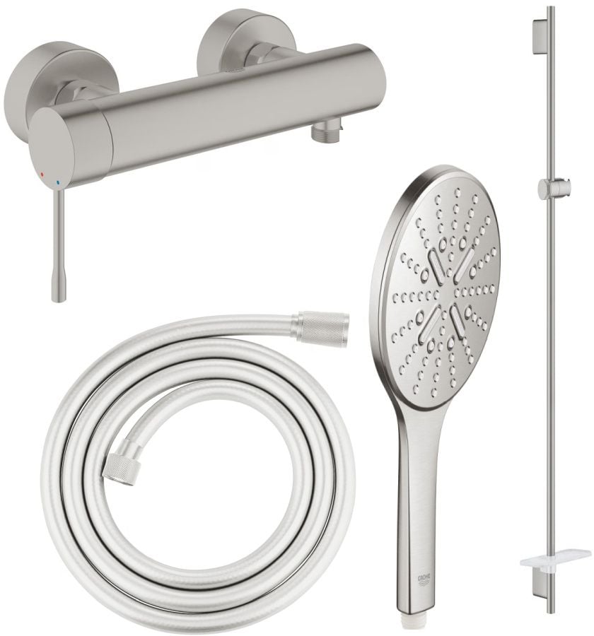 Sada sprchová baterie Grohe Essence 33636DC1, sprchová tyč Grohe Rainshower 26603DC0, 26574DC0, 28388DC1