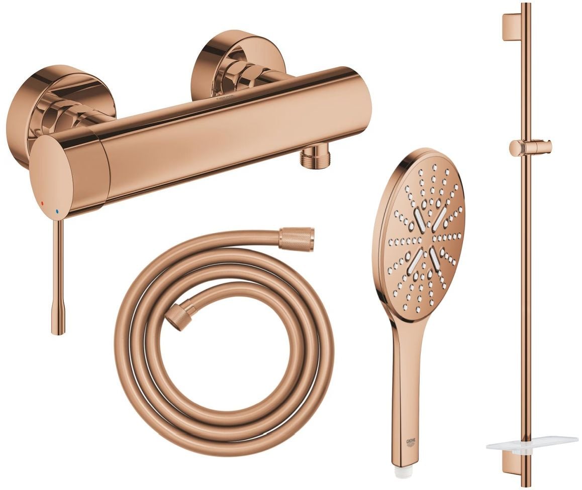 Sada sprchová baterie Grohe Essence 33636DA1, sprchová tyč Grohe Rainshower 26603DA0, 26574DA0, 28388DA1