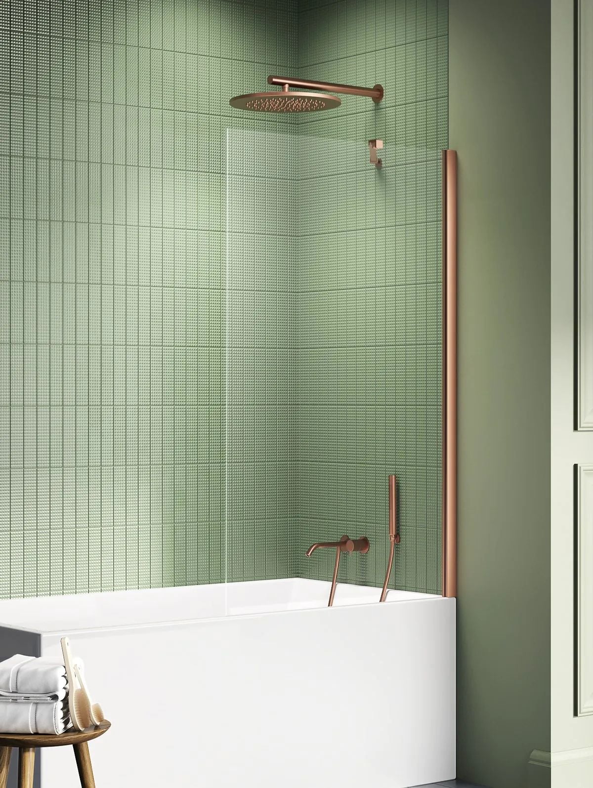 New Trendy New Soleo Copper Brushed vanová zástěna 70 cm jednodílný měděná kartáčovaný/čiré sklo P-0134